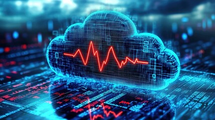 Poster - Pulsing Blue Cloud with Red Elements