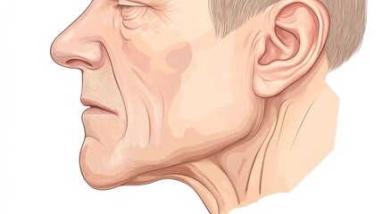 Canvas Print - A side profile illustration of an elderly man's face, showcasing facial features and aging.