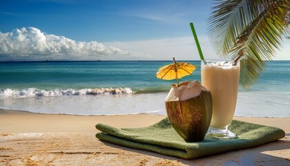 Canvas Print - coconut cocktail on beach