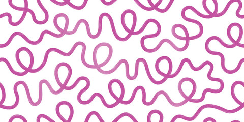 hand drawn bold curved pink squiggle lines, loops seamless pattern. cute vector background with thic