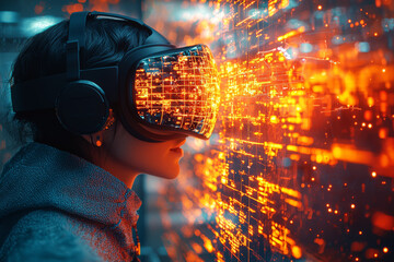 Aufkleber - A user navigating a virtual reality puzzle game with interactive elements and complex challenges in a digital setting. Concept of VR problem-solving.