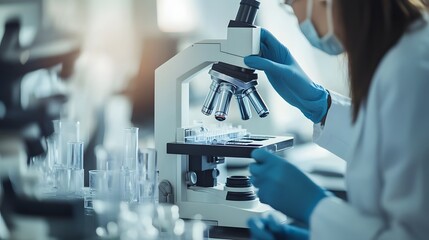 Aufkleber - scientist using a microscope in a laboratory setting