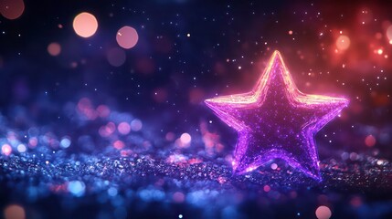 Poster - A glowing purple star sits on a bed of glittery sparkles, creating a magical and festive atmosphere.