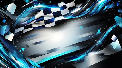 Sticker - Checkered flag with blue and white abstract background.