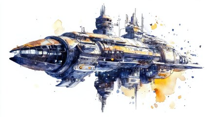 Poster - Futuristic spaceship design featuring intricate details and vibrant colors floating in a cosmic environment