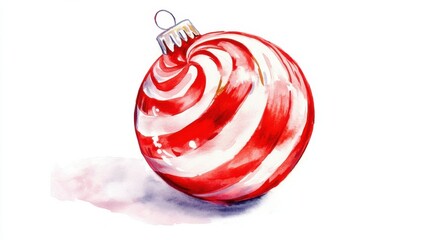 Aufkleber - A colorful red and white striped Christmas ornament resting on a light surface, capturing the festive spirit of the holiday season