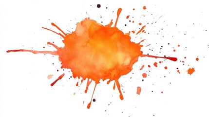 Aufkleber - Vibrant orange watercolor splash with texture and detail on a white background, showcasing artistic creativity and bold expression in design