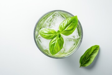 Wall Mural - Fresh Gin Basil Smash Drink Isolated on White