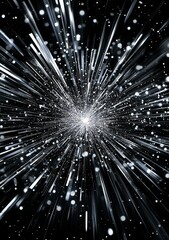 Wall Mural - abstract light burst effect with glowing white particles and streaks on a black background