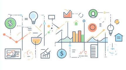 Poster - Infographic illustrating data analysis concepts, market trends, and business strategies with various graphics and icons