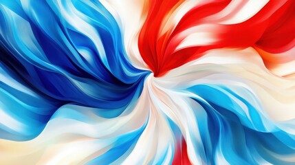 Poster - Colorful swirl of blue, red, and white fabric creating a dynamic abstract pattern in a vibrant design