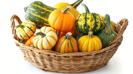 Poster - A basket full of different colored pumpkins
