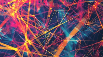 Leinwandbilder - Colorful abstract digital lines forming a network structure with vibrant hues against a dark background