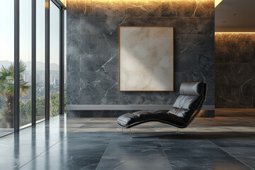 Poster - an empty, modern lounge with a single, striking piece of artwork on the wall. concept of minimalist 