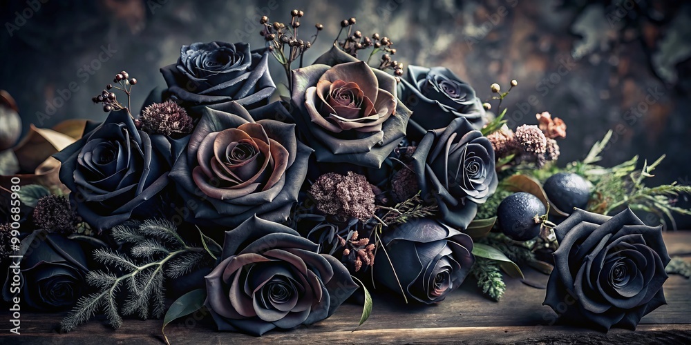 Black roses and gothic-inspired blooms combine to craft a hauntingly ...