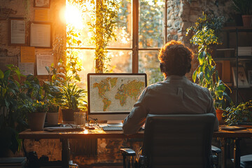 Poster - A teacher leading a virtual lesson from a bright, organized home office. Concept of online teaching and remote education.