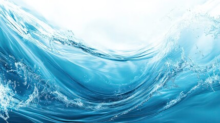 Poster - Abstract water waves with white splashes in motion against a white background.