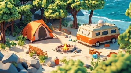 Wall Mural - Camping by the Sea