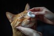 © Oksana - Hands using a cotton pad to clean a cat's closed eyes