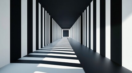 Poster - Black and white striped hallway with light streaming in.