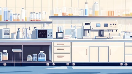 Poster - Laboratory with White Cabinets and a Variety of Glassware