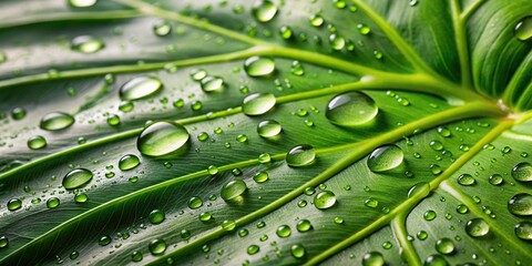 Water drops on Monstera leaf nature background Wide-Angle