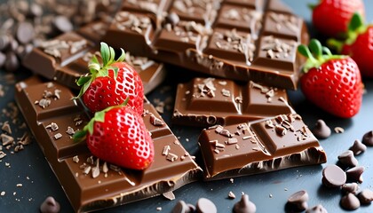 Decadent chocolate bars with rich cream and fresh strawberries