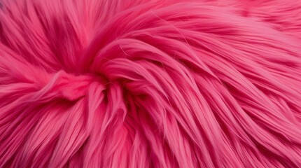 Close-up of vibrant pink, fluffy fur texture, showcasing soft, voluminous strands, ideal for fabric design, background, or tactile visual projects.