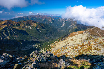 Panorama of the Tatra Mountains from the Eagle's Path trail. The most difficult and dangerous public path in the entire Tatras.