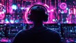 © GoodandEvil - DJ producing music with vivid neon backgrounds