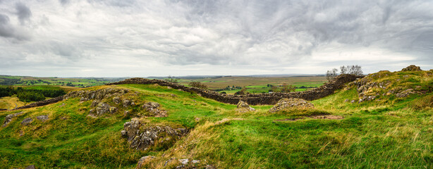 Wall Mural - walltown panorama of hadrian's wall, a world heritage site in the beautiful northumberland national 
