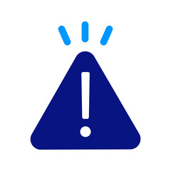 Triangle with exclamation mark, warning or alert icon, caution and risk in blue, safety, emergency notification, insurance and prevention symbol. Reminds of hazard signs.