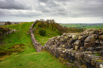 Wall Mural - roman wall over the hills at walltown, hadrian's wall is a world heritage site in the beautiful nort