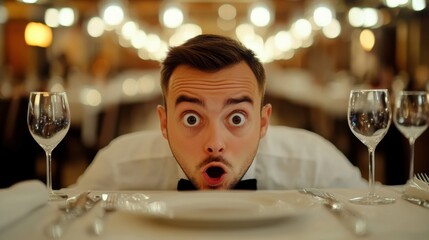 Canvas Print - A man with a mustache and bow tie sitting at the table, AI