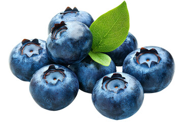 Wall Mural - Freshly picked blueberries in a small cluster, isolated on a transparent background, PNG file.