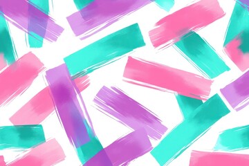 Wall Mural - Abstract pattern with colorful brush strokes in pink, teal, and purple on a white background.