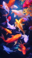 A group of colorful tropical fish swimming in the water, with vibrant colors and beautiful coral reefs around them