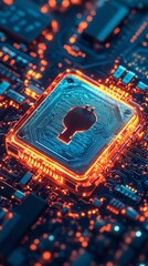 Poster - Close-up of a circuit board with glowing orange edges, featuring a plug symbol in the center.