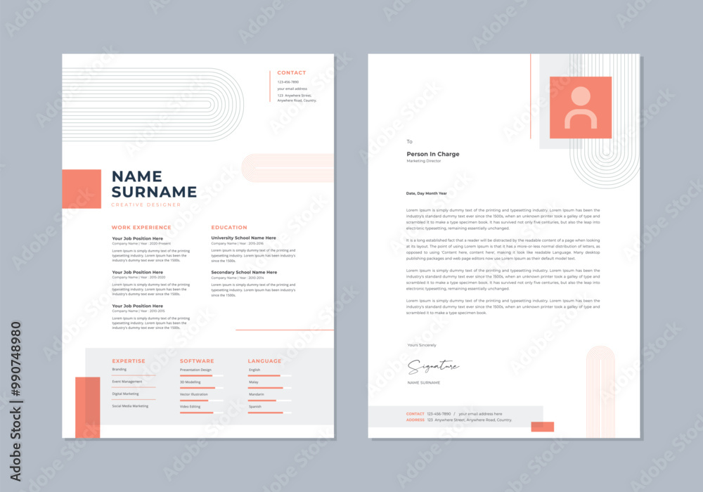 Line art cv templates. Professional resume, cover letter business ...