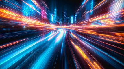 Flowing glowing binary code in a futuristic digital data stream environment