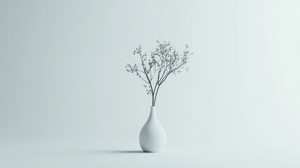 Poster - A minimalist white vase with delicate branches, creating a serene and elegant atmosphere.