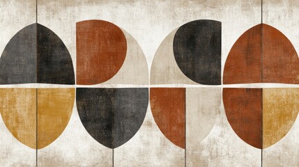 Sticker - Abstract geometric design featuring curved shapes in earthy tones.