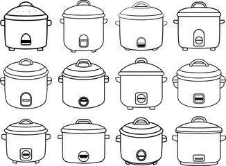 Set of rice cooker outline vector illustration