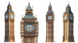 Big Ben iconic clock tower London four views transparent background
