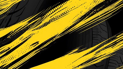 Aufkleber - Abstract background with a tire tread pattern and yellow diagonal stripes.