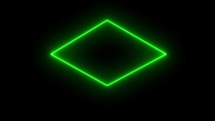 Wall Mural - green neon rectangle frame loop illustration. abstract glowing neon rectangle border frame on black 