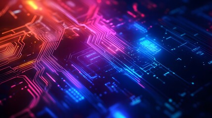 Poster - Abstract Circuit Board with Glowing Red and Blue Lines