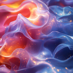 Aufkleber - Curved lines of magical fluid flow with a gradient of pink, purple and blue. Soft light accents create movement and give the composition a futuristic look