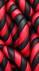 Poster - A vibrant close-up of twisted red and black ropes, showcasing their texture and colors, perfect for dynamic design projects.