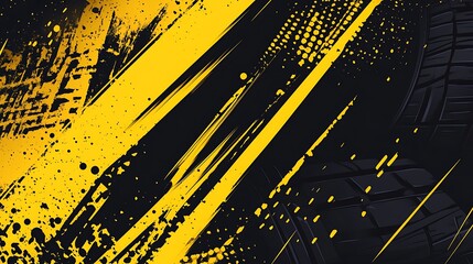 Wall Mural - Abstract black and yellow background with tire tracks.